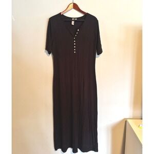 Dolan Left Coast Black Ribbed Henley Maxi Dress Casual Minimalist Womens L